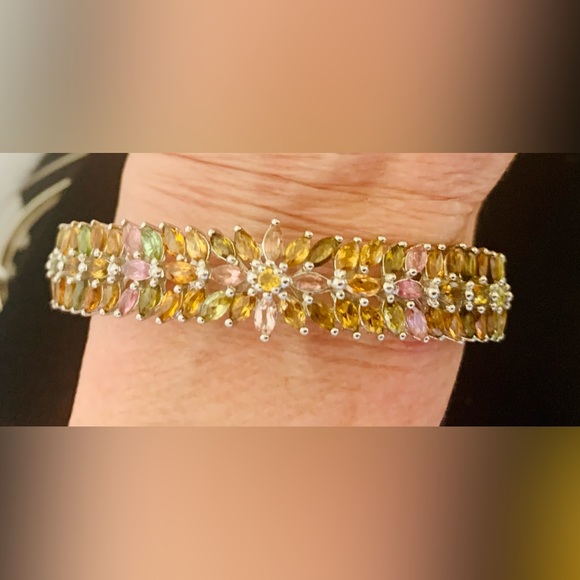 Multi-Tourmaline Bangle Bracelet in Platinum Over Sterling Silver 6.50 In NWT - Picture 6 of 14